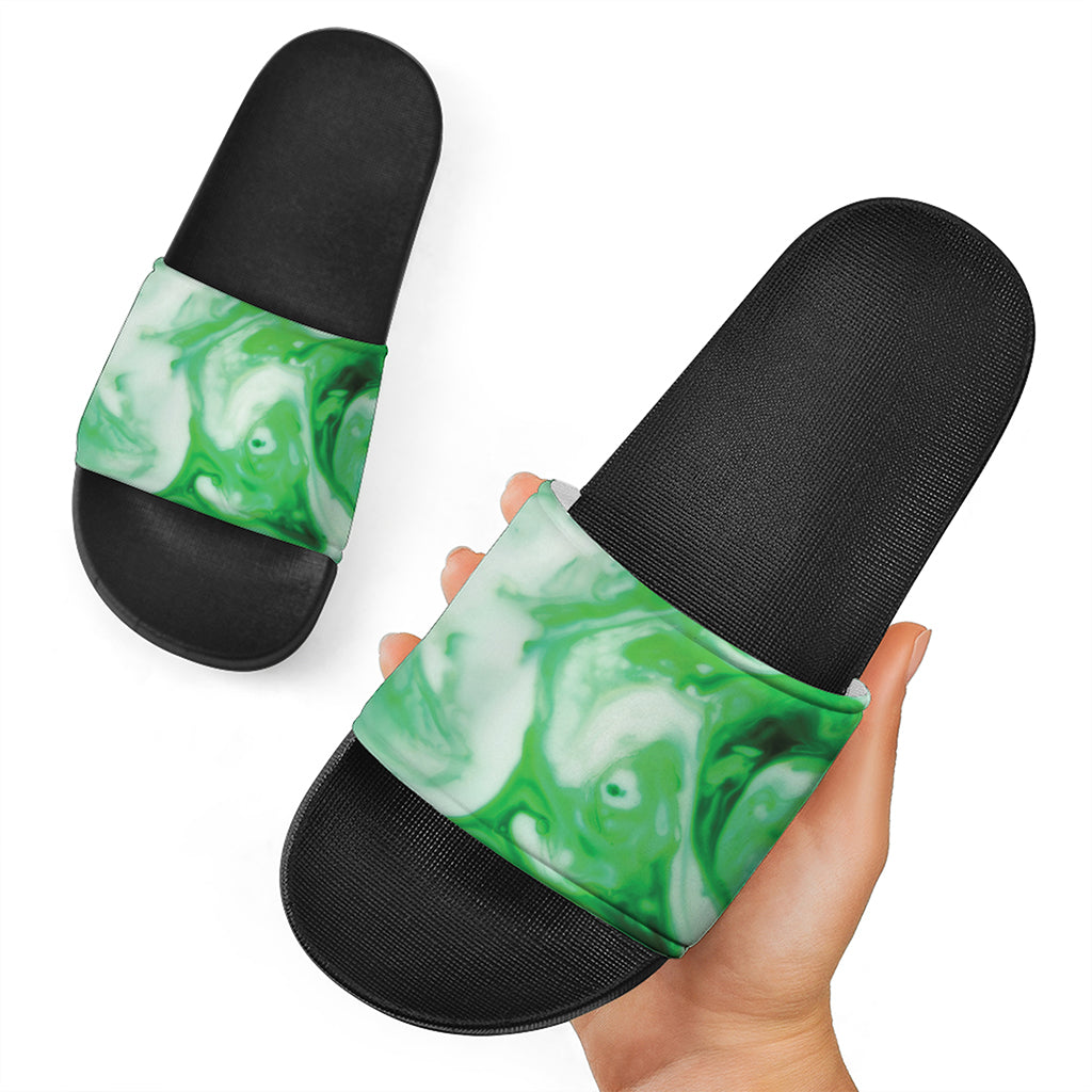 Green Acid Melt Print Black Slide Sandals