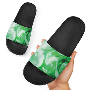 Green Acid Melt Print Black Slide Sandals