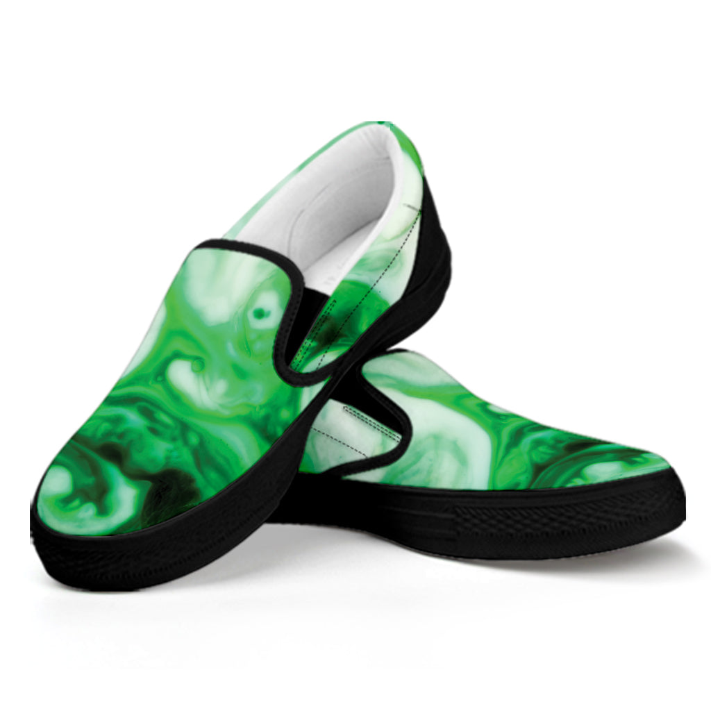 Green Acid Melt Print Black Slip On Shoes