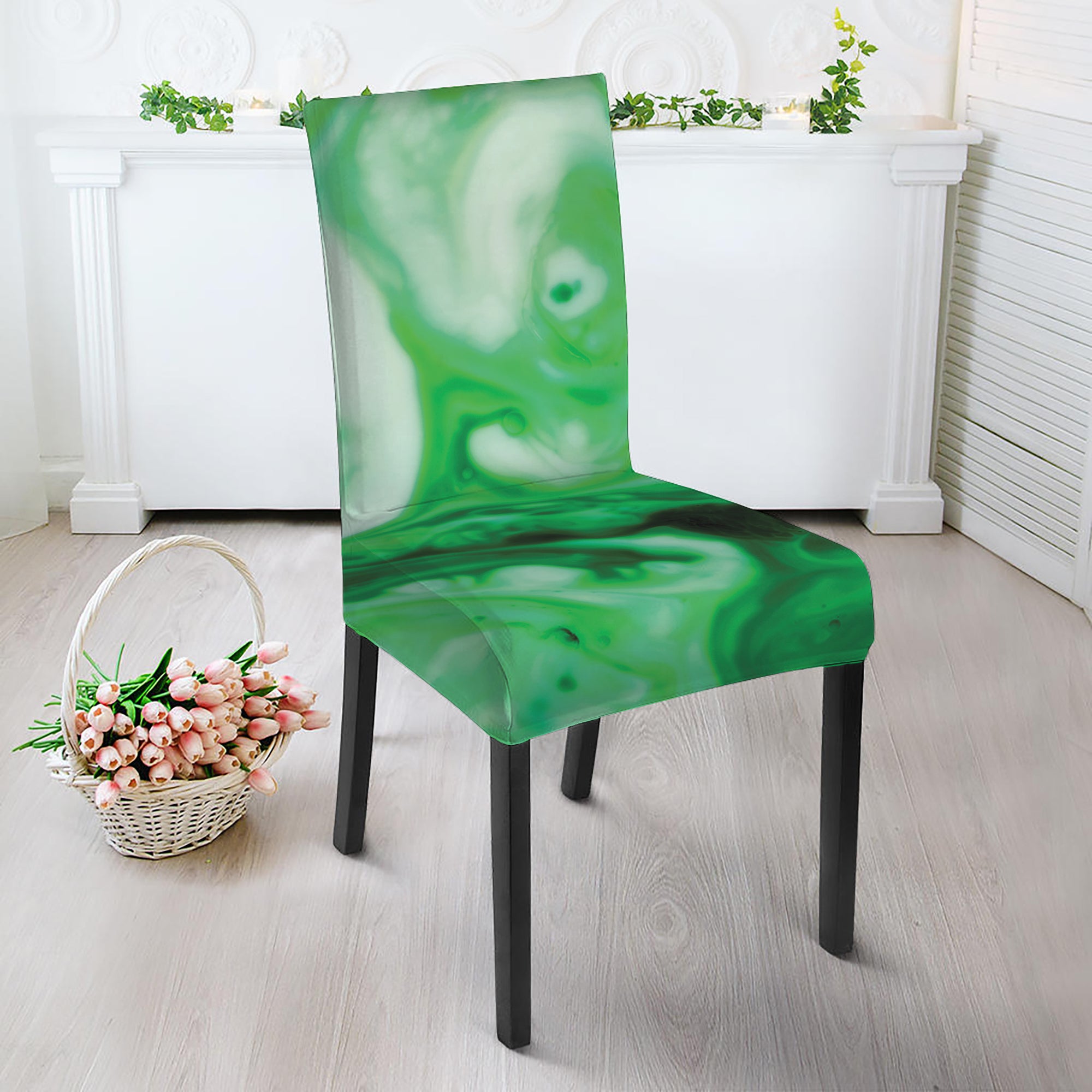 Green Acid Melt Print Dining Chair Slipcover