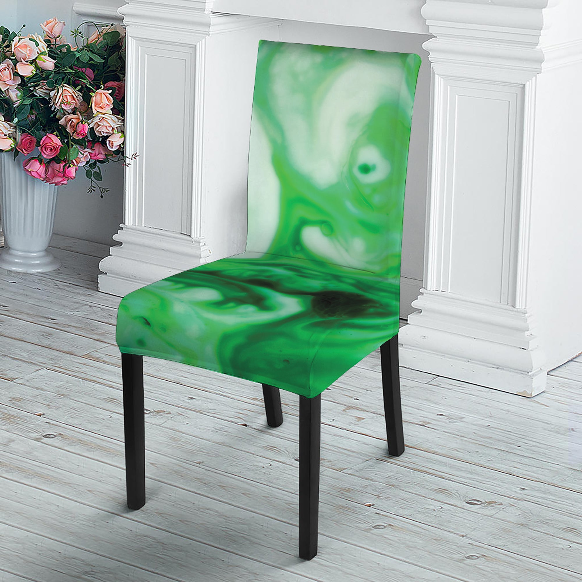 Green Acid Melt Print Dining Chair Slipcover