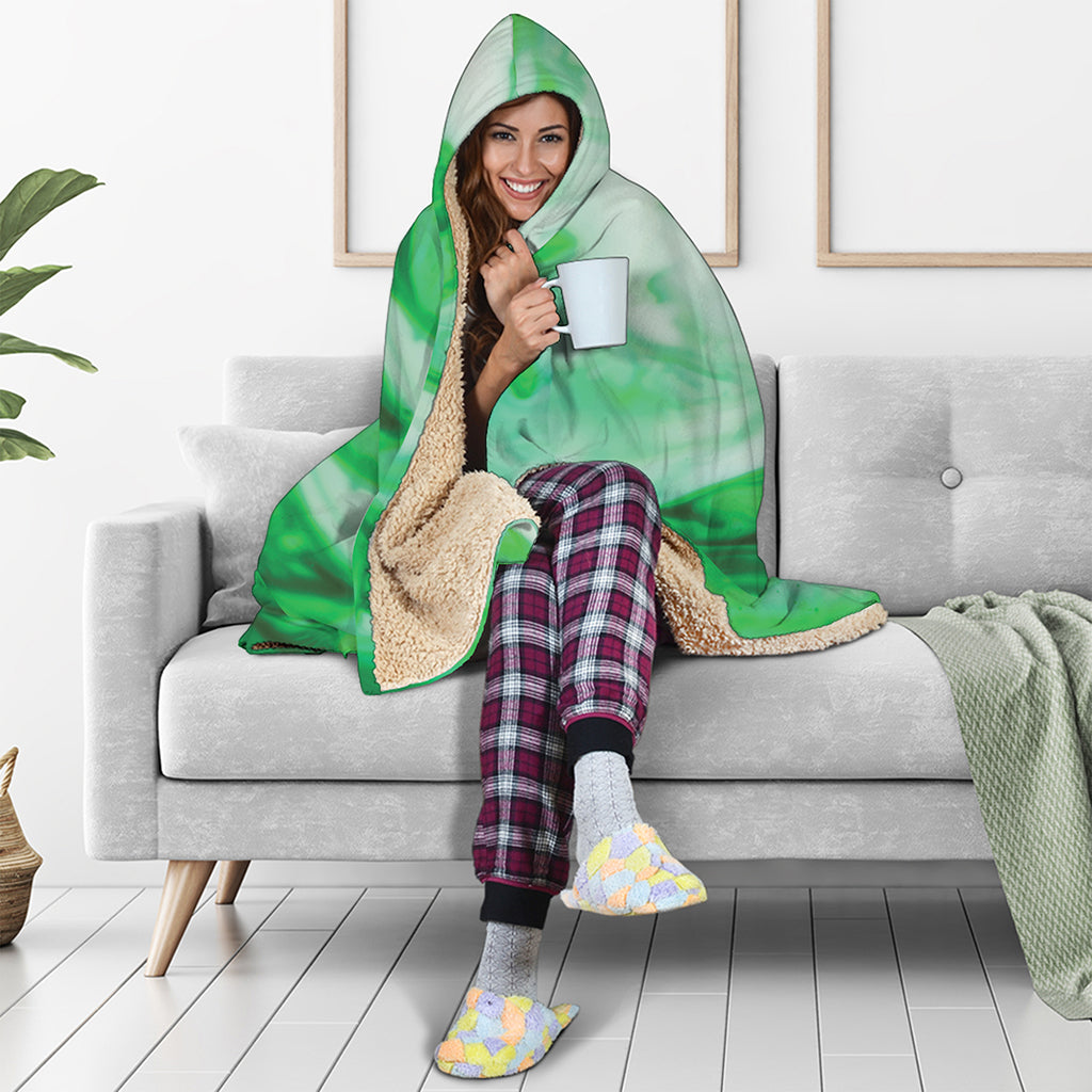 Green Acid Melt Print Hooded Blanket