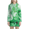 Green Acid Melt Print Hoodie Dress