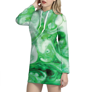 Green Acid Melt Print Hoodie Dress