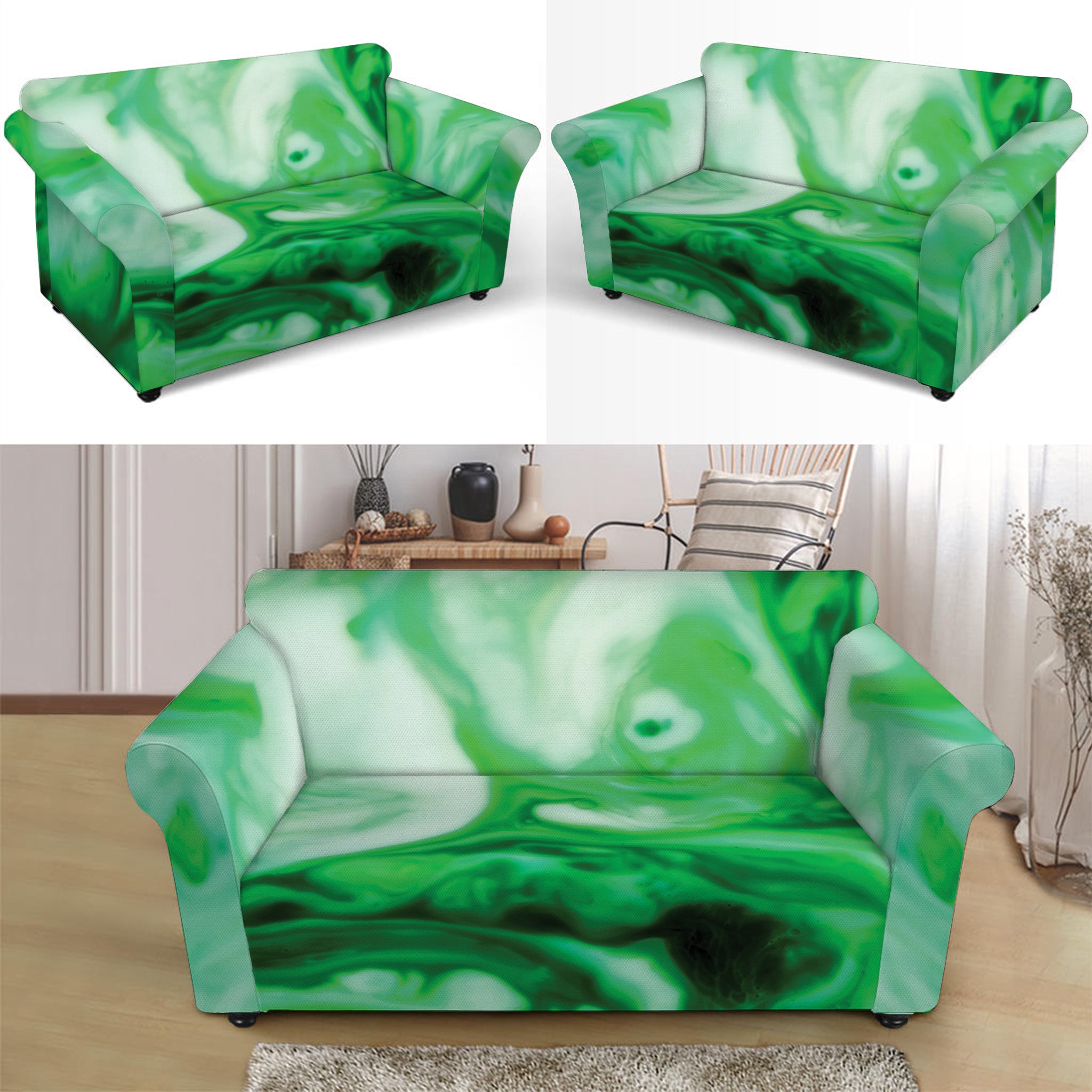 Green Acid Melt Print Loveseat Slipcover