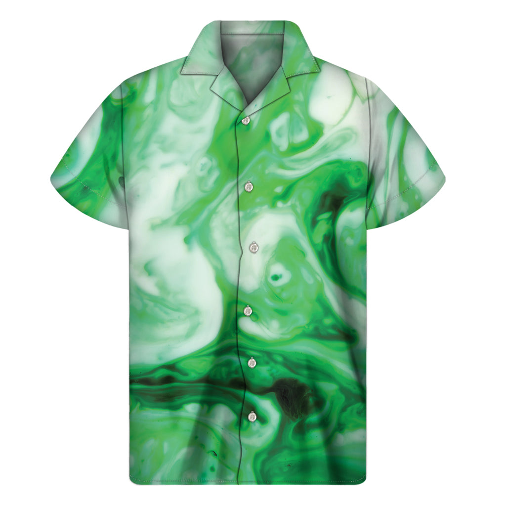 Green Acid Melt Print Men's Short Sleeve Shirt