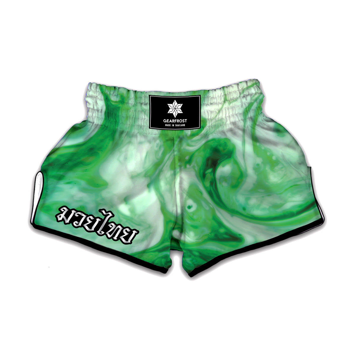 Green Acid Melt Print Muay Thai Boxing Shorts