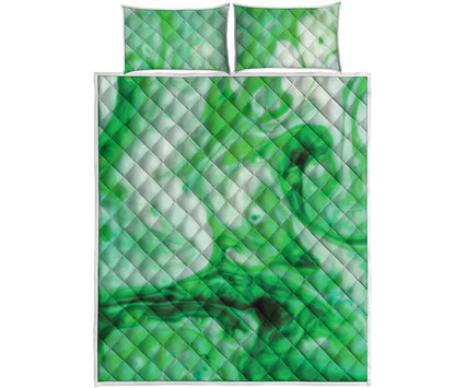 Green Acid Melt Print Quilt Bed Set