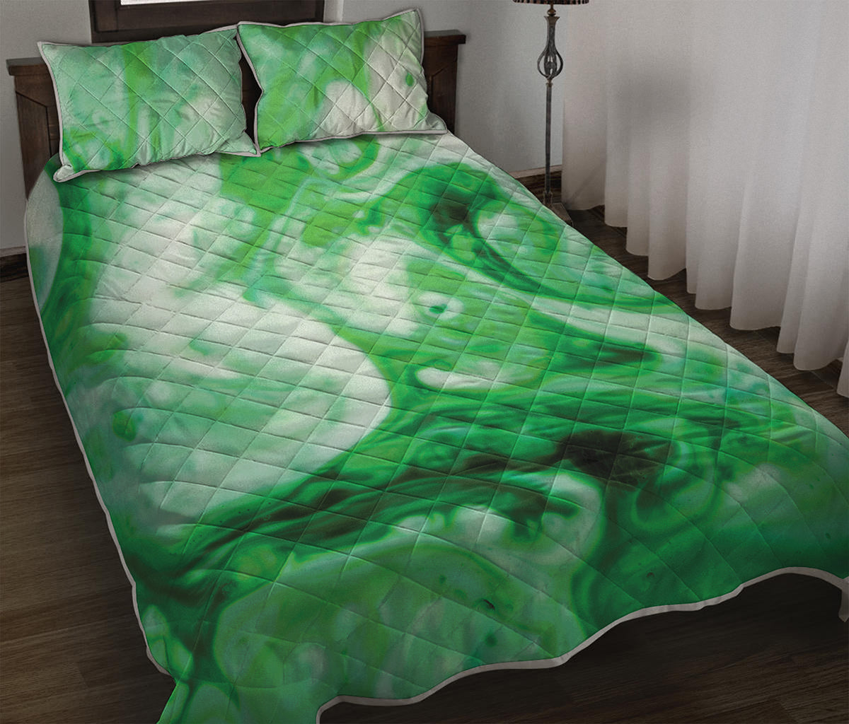 Green Acid Melt Print Quilt Bed Set