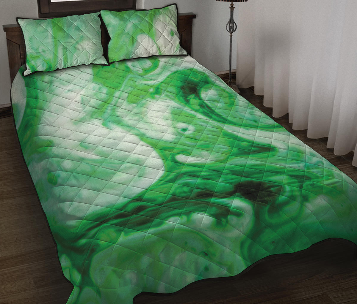 Green Acid Melt Print Quilt Bed Set