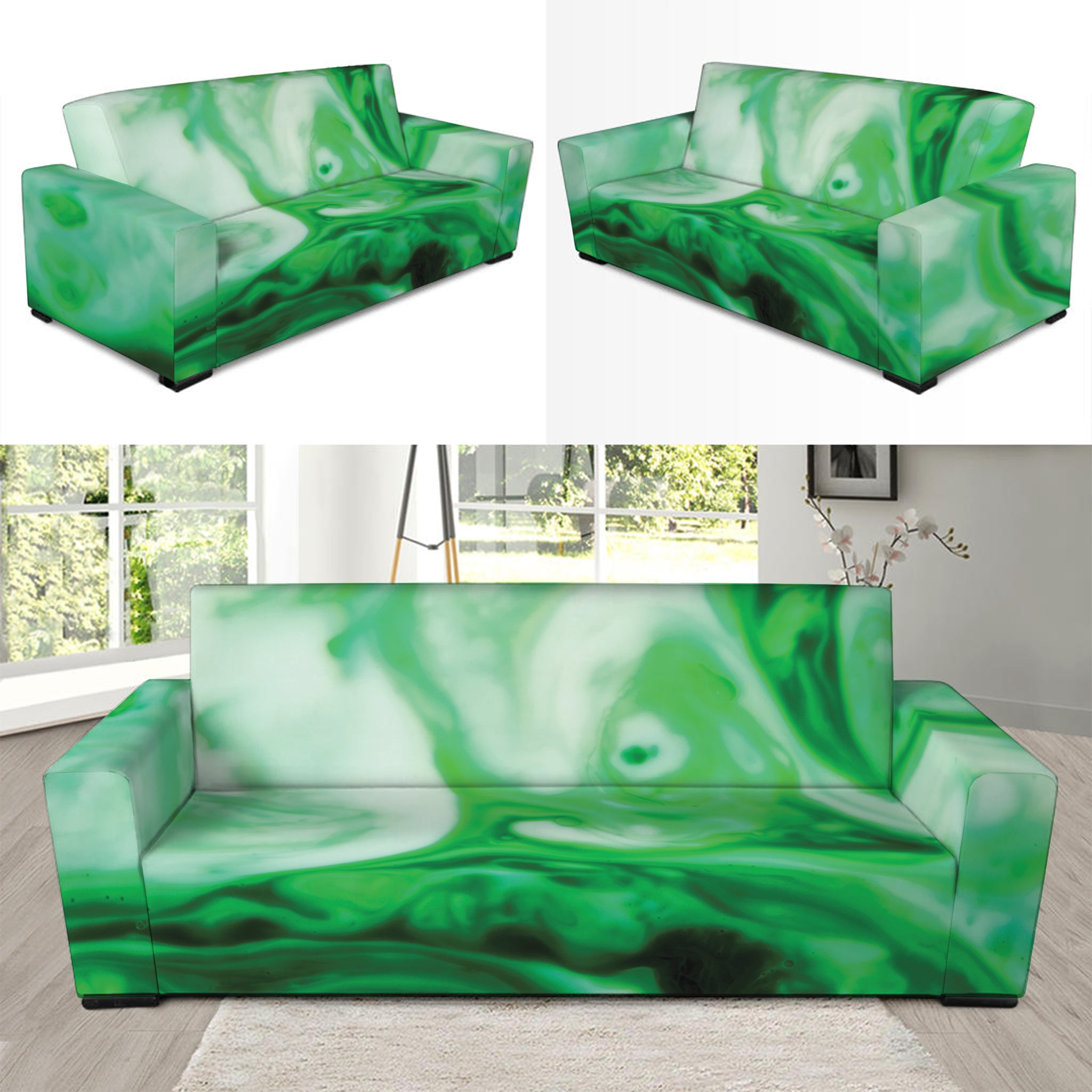 Green Acid Melt Print Sofa Slipcover