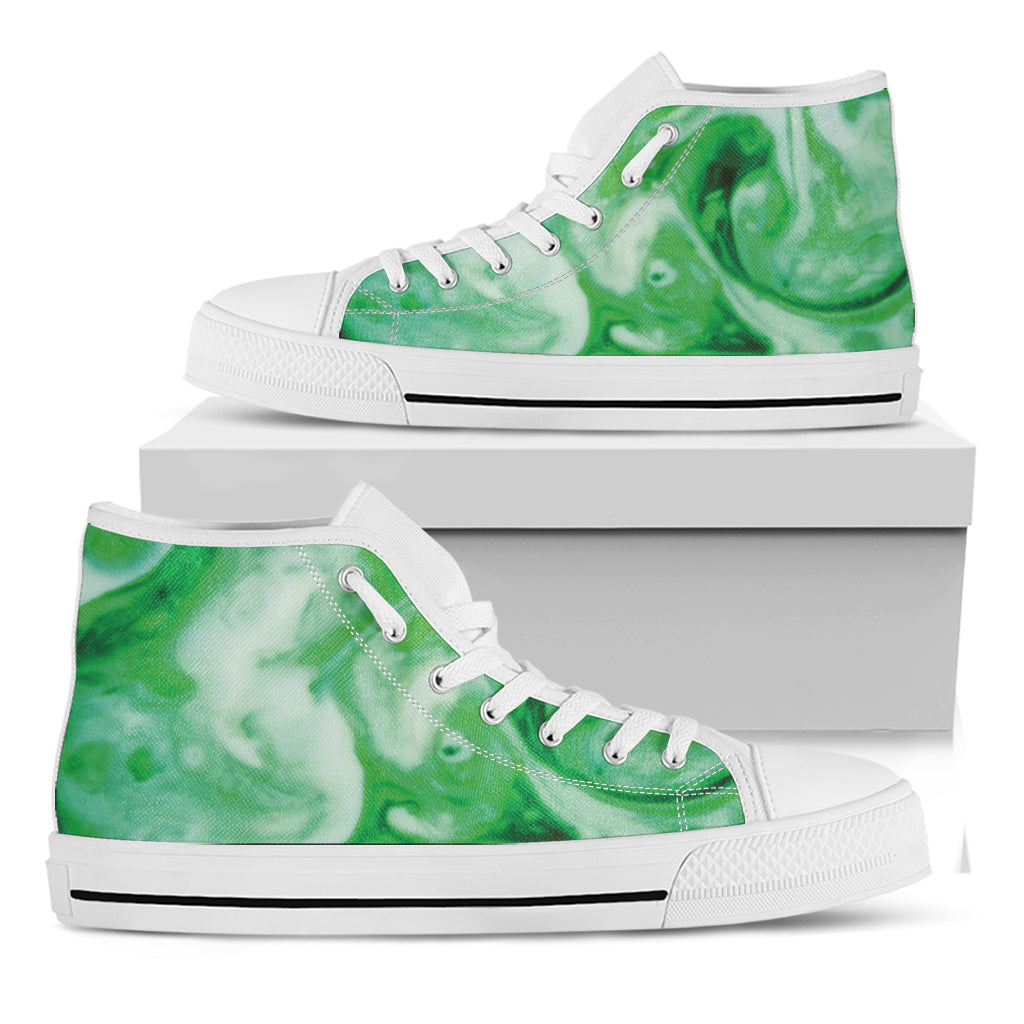 Green Acid Melt Print White High Top Shoes