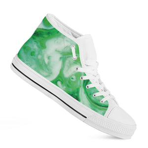 Green Acid Melt Print White High Top Shoes