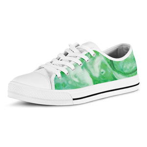 Green Acid Melt Print White Low Top Shoes