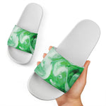 Green Acid Melt Print White Slide Sandals