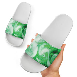 Green Acid Melt Print White Slide Sandals