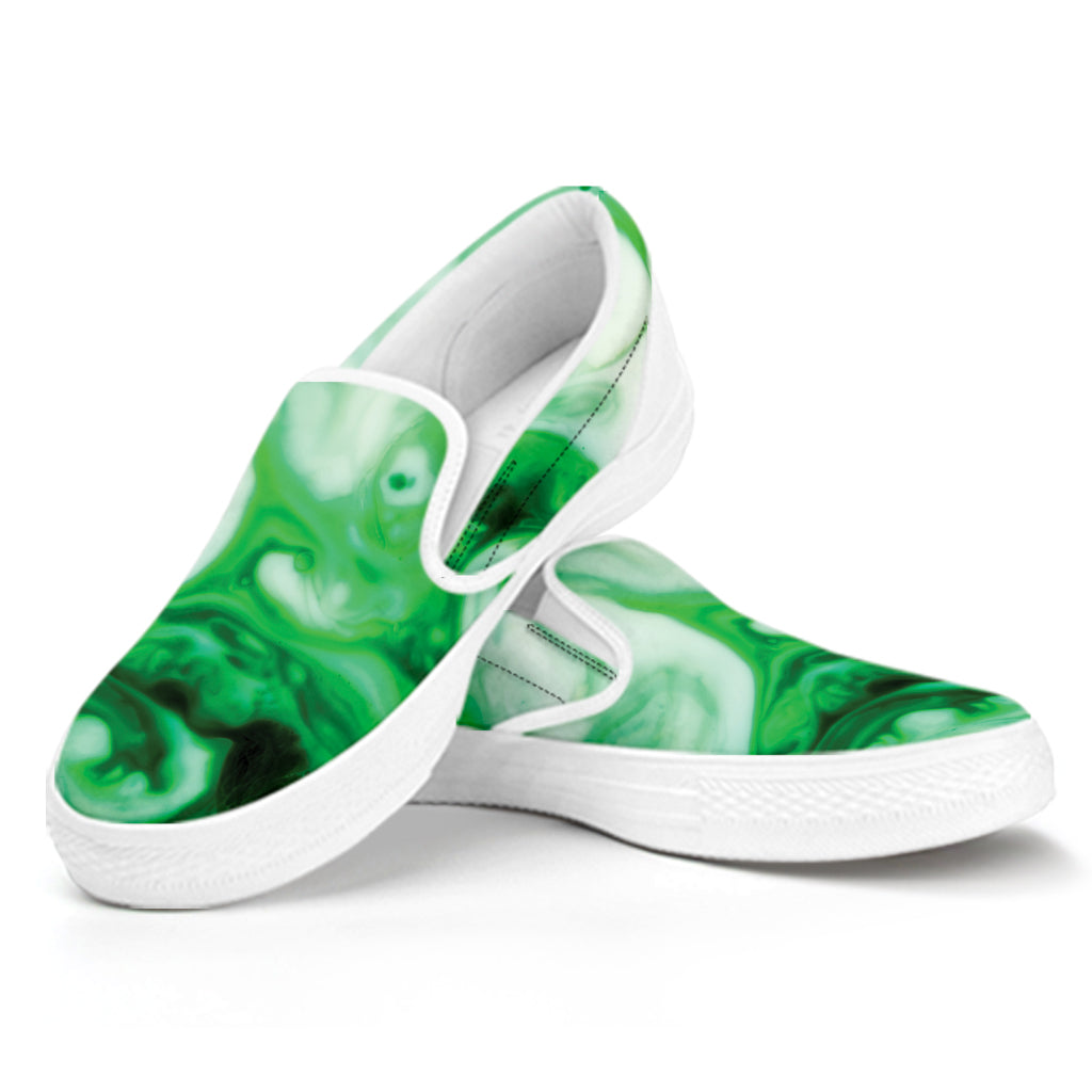 Green Acid Melt Print White Slip On Shoes