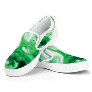 Green Acid Melt Print White Slip On Shoes