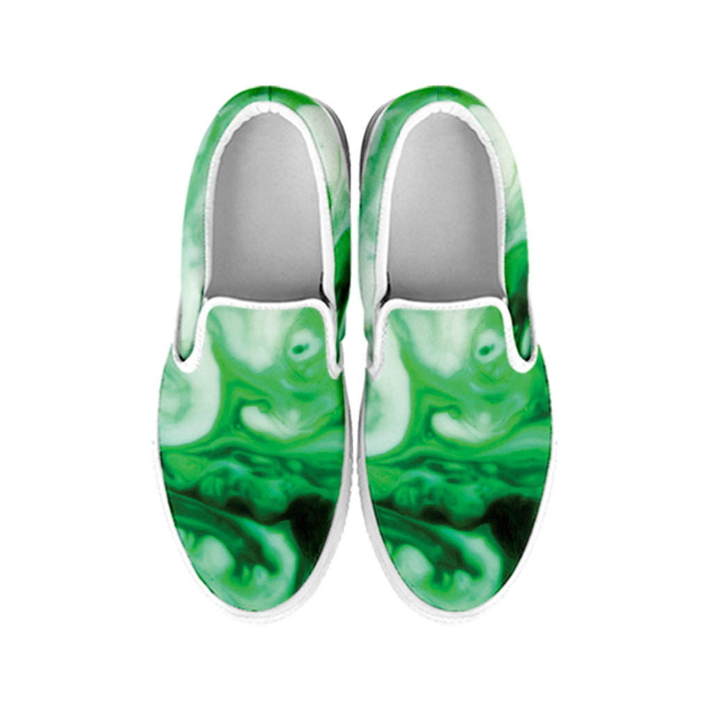 Green Acid Melt Print White Slip On Shoes