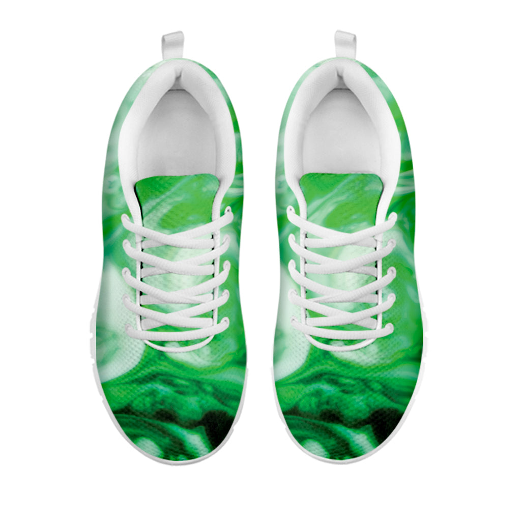 Green Acid Melt Print White Sneakers