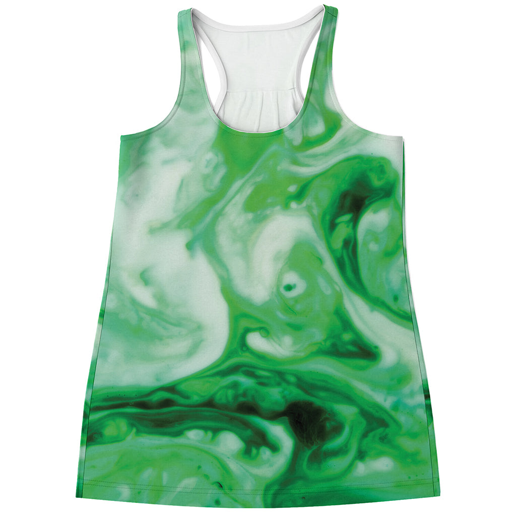 Green Acid Melt Print Women's Racerback Tank Top