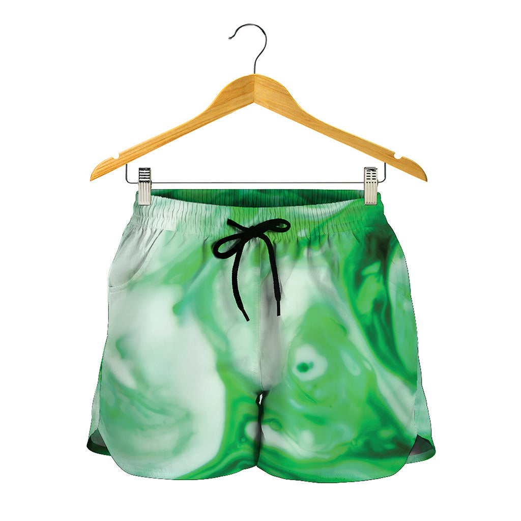 Green Acid Melt Print Women's Shorts