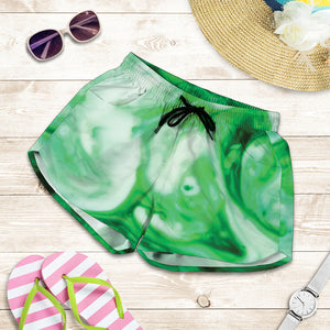 Green Acid Melt Print Women's Shorts