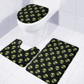 Green Alien Face Pattern Print 3 Piece Bath Mat Set