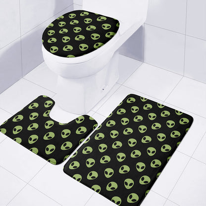 Green Alien Face Pattern Print 3 Piece Bath Mat Set