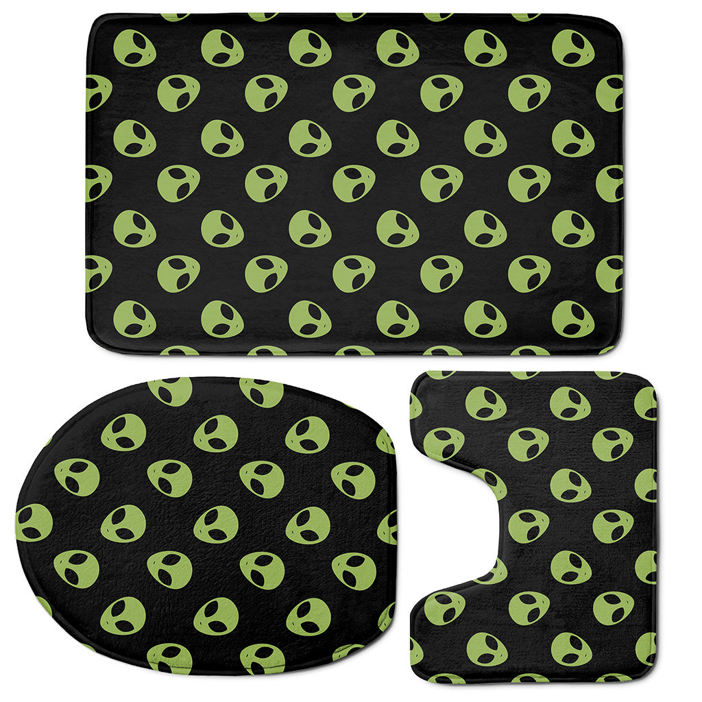 Green Alien Face Pattern Print 3 Piece Bath Mat Set