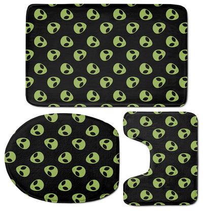 Green Alien Face Pattern Print 3 Piece Bath Mat Set