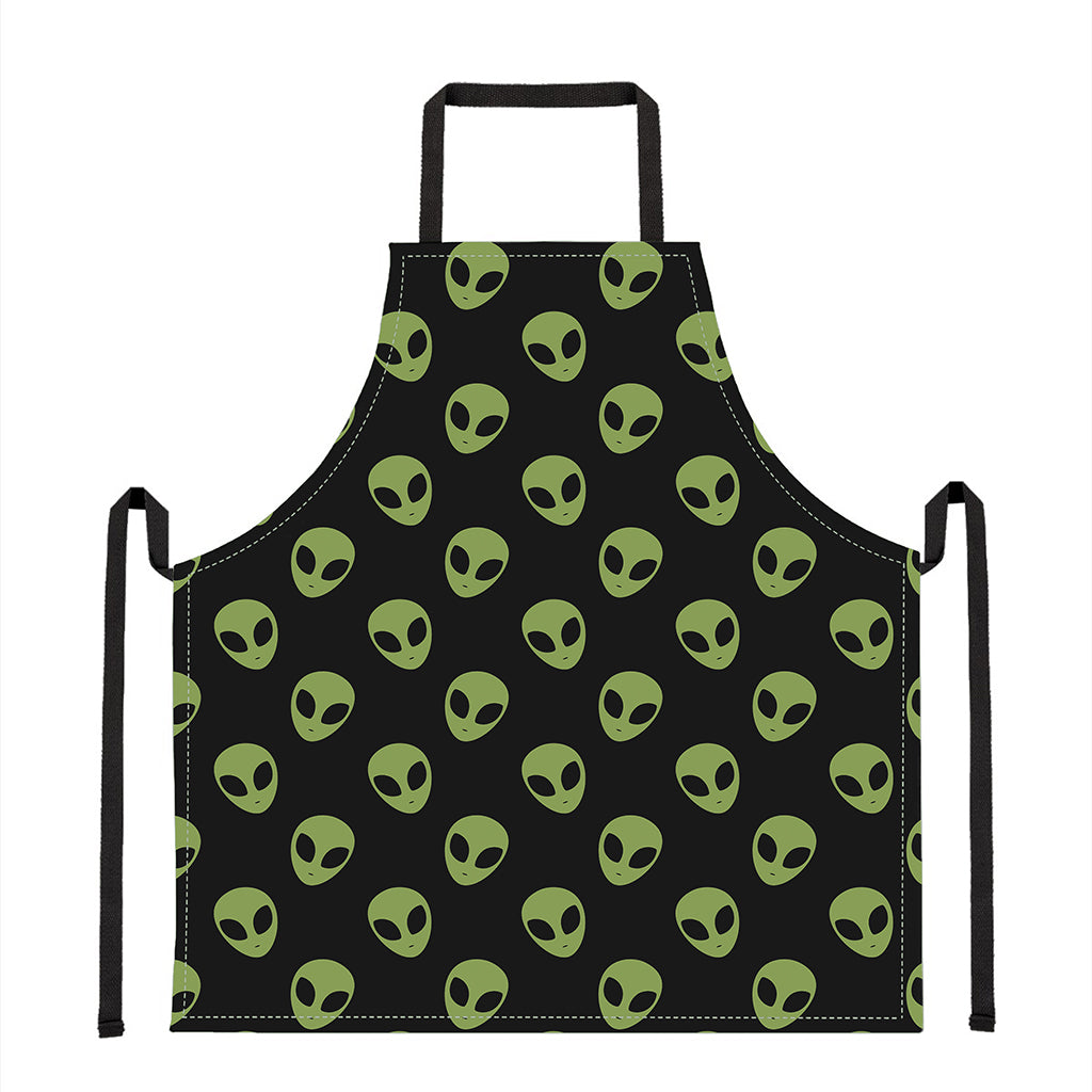 Green Alien Face Pattern Print Apron