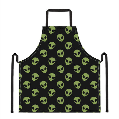 Green Alien Face Pattern Print Apron