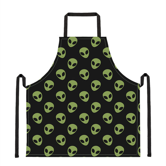 Green Alien Face Pattern Print Apron