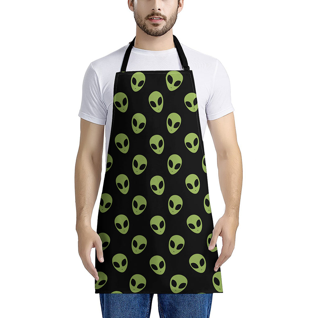 Green Alien Face Pattern Print Apron