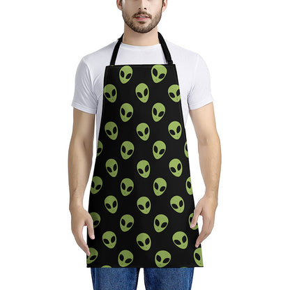 Green Alien Face Pattern Print Apron