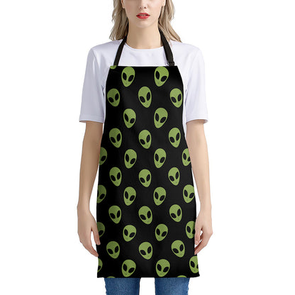 Green Alien Face Pattern Print Apron
