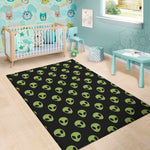 Green Alien Face Pattern Print Area Rug