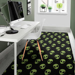 Green Alien Face Pattern Print Area Rug