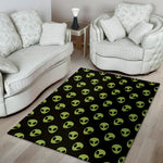 Green Alien Face Pattern Print Area Rug