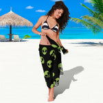 Green Alien Face Pattern Print Beach Sarong Wrap