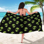 Green Alien Face Pattern Print Beach Sarong Wrap