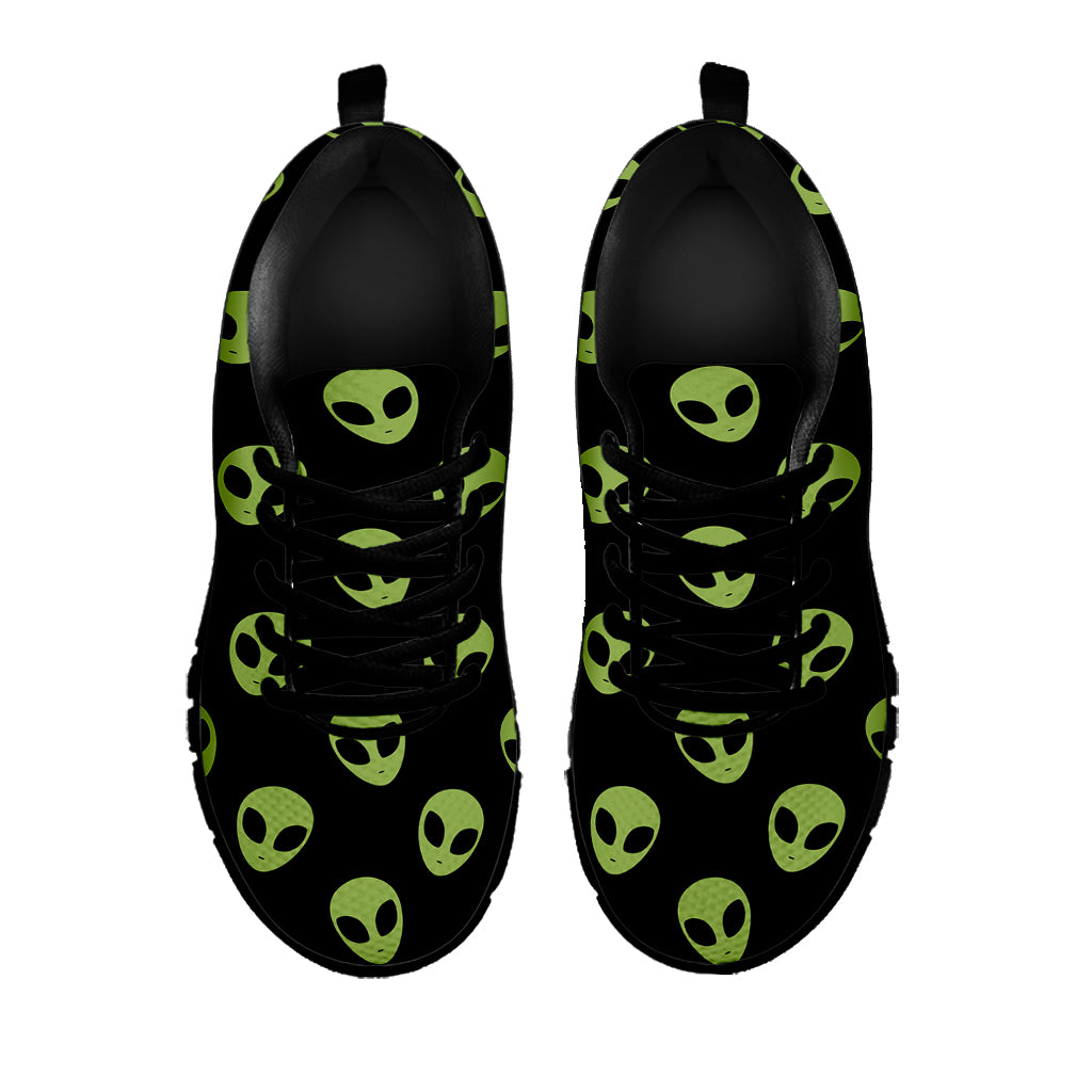 Green Alien Face Pattern Print Black Sneakers