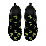 Green Alien Face Pattern Print Black Sneakers