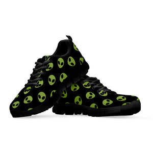 Green Alien Face Pattern Print Black Sneakers