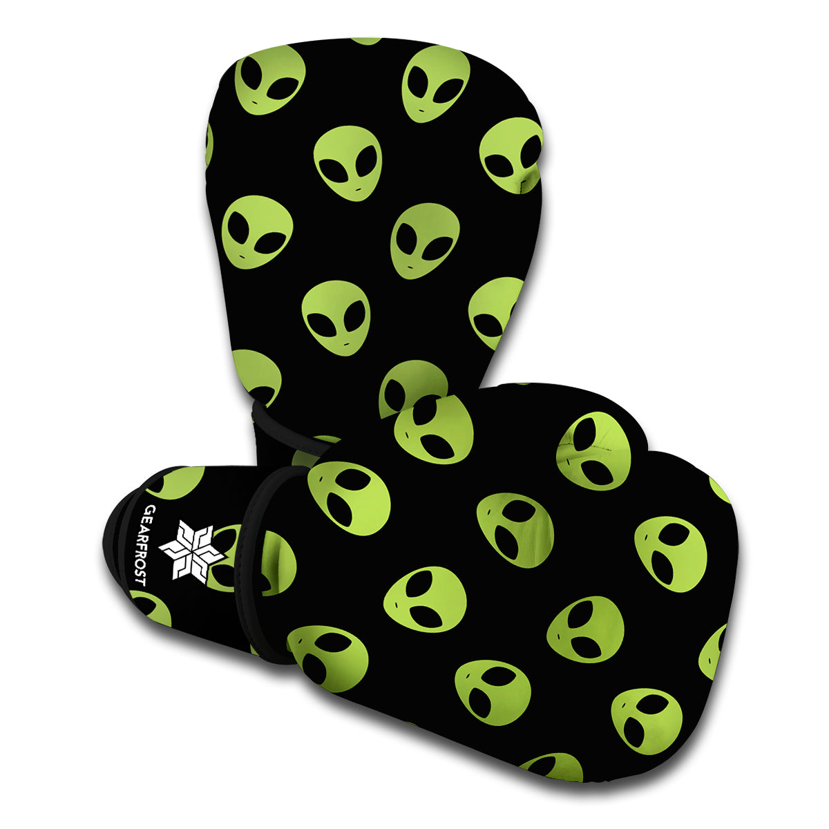 Green Alien Face Pattern Print Boxing Gloves