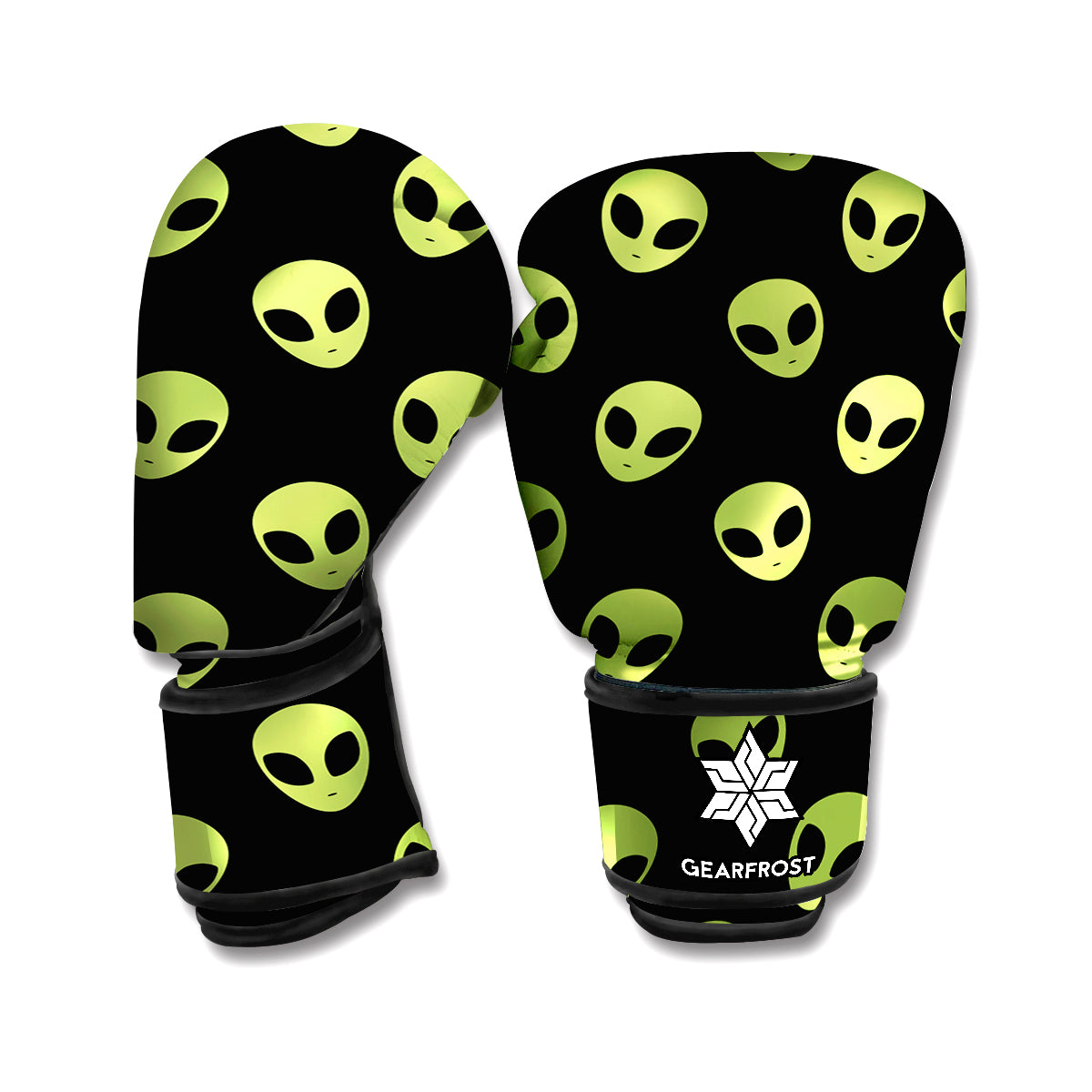 Green Alien Face Pattern Print Boxing Gloves