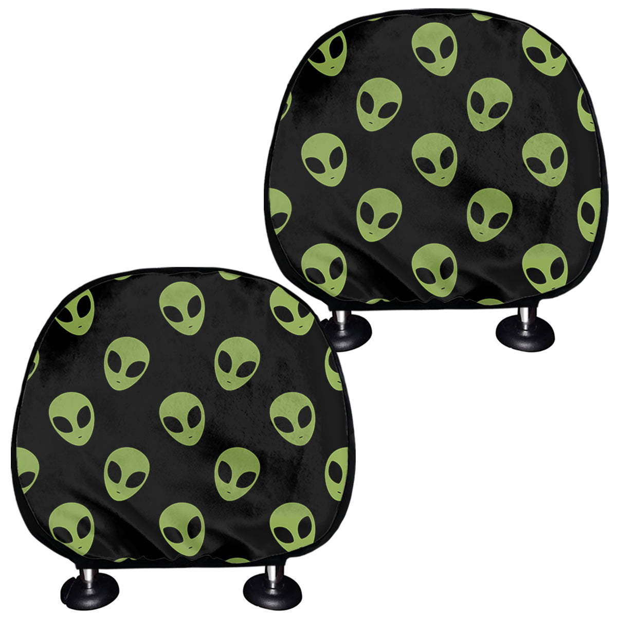 Green Alien Face Pattern Print Car Headrest Covers