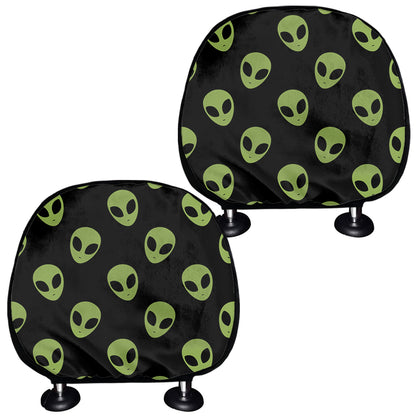 Green Alien Face Pattern Print Car Headrest Covers