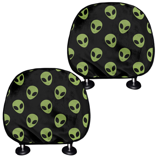 Green Alien Face Pattern Print Car Headrest Covers